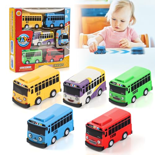 Gxhong Mini Bus Auto, 5Pcs Kleiner Spielzeugauto, 7cm Kinder Aufziehauto, Bunter Bus, Mini Auto Gastgeschenke Mit Haken, für Jungen Mädchen Geburtstags Geschenke