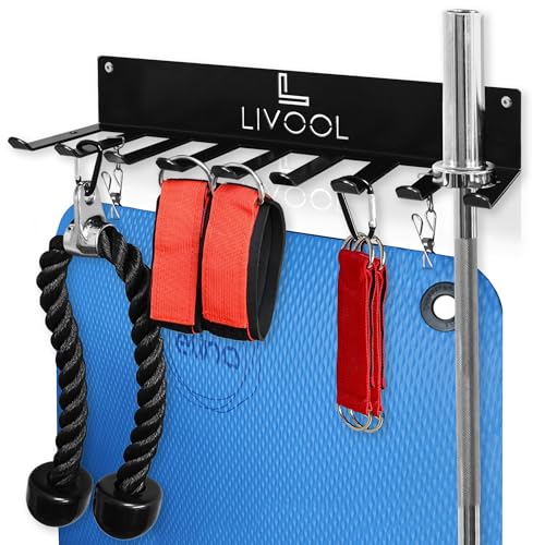 LIVOOL - Ständer für Hantelstangen aus Stahl - Ständer für olympische Stangen - Ständer für Home Gym Bars Organizer - Ständer für Yoga- und Pilates-Gummibänder - Ständer für Sportgeräte.