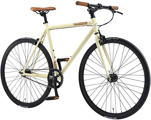 BIKESTAR Singlespeed 700C 28 Zoll City Stadt Fahrrad Fixie | 53 cm Rahmen Rennrad Retro Vintage Herren Damen Rad | Beige & Braun | Risikofrei Testen