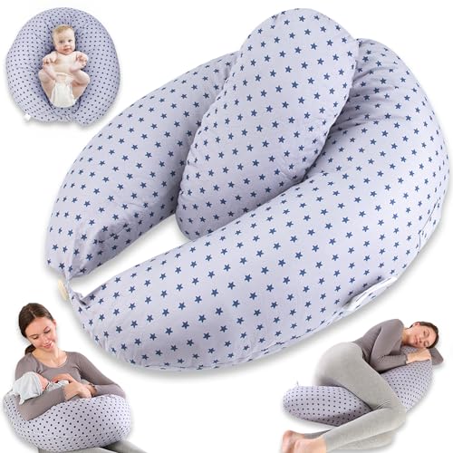 Chilling Home 2 in 1 Stillkissen XXL Schwangerschaftskissen Seitenschläferkissen für Baby,Pregnancy Pillow mit Innenkissen and Baumwoll Stillkissenbezug,Kissen Schwangerschaft Stillkissen(Blau)