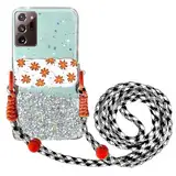 Rnrieyta Miagon Handykette Hüll für Samsung Galaxy Note 20 Glitzer Durchsichtig Case mit Universal Blume Telefon Clip Kordel zum Umhängen Handyanhänger Halsband Lanyard