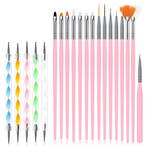 URAQT 20 Stück Nagel Pinsel Set, Nageldesign-Stifte Brush, Acryl Nagel Kunst Pinsel, Nagelbürste Professionell Malerei Pen für gelnägel UV-Gel Nageldesign Nail Art