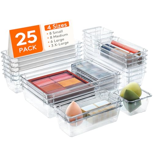 Lifewit 25 Stücke Schubladen organizer, Kunststoff Ordnungssystem Schubladenorganizer für Schminktisch, Klar Organizer Drawer für Hautpflege/tee/gewürz/schreibtisch/büro im badezimmer, küche, desk