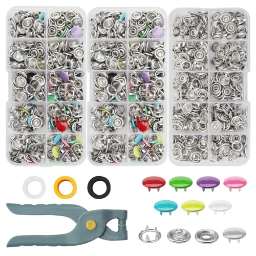 250 Sets Druckknöpfe set mit zange 9,5 mm druckknöpfe ohne nähen Metallknopf Druckknöpfe mit 10 Farben für Baby-Kinderkleidung Nähen Basteln handgefertigt Kleidungsreparatur DIY-Kleidung