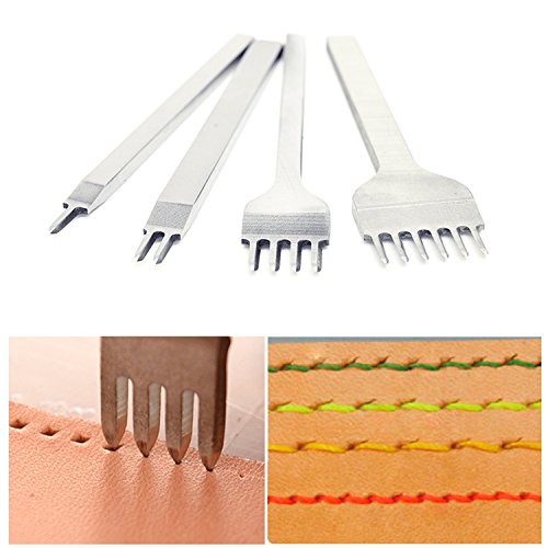 Leder Locher Kits mit Schnellarbeitsstahl Leder Meißel Locher Werkzeug, 3mm 1/2/4/6 Prong Kohlenstoffstah (4MM)