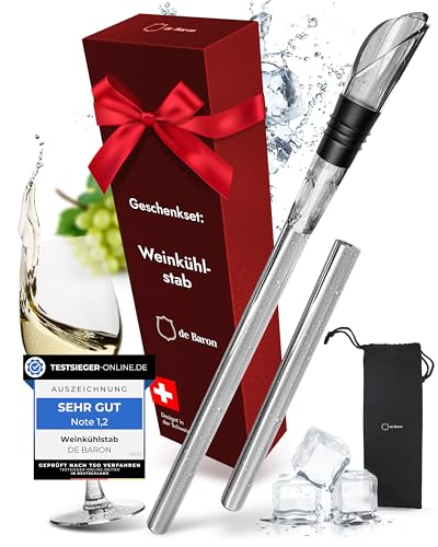 DEBARON® Premium Weinkühlstab mit Ausgießer I Weinkühler Stab mit Extra Kühleffekt aufgrund SPT Technologie I Weinkühl Stab sicher und zertifiziert I Wein Geschenk I Wein Zubehör I Weinzubehör