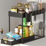 HI NINGER Unter Waschbecken Regal Anhebbares Mehrfunktional Küchenregal Gewürzregal 2 Etagen Standregal Küche Arbeitsplatte Regal,Schrank Organizer