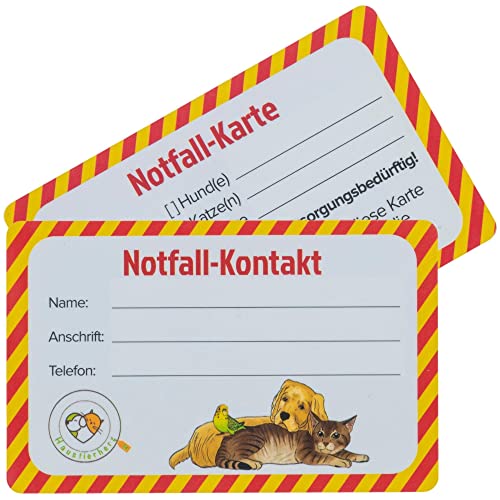 Haustierherz Haustier-Notfallkarte - Notfallausweis für Hunde & Katzen - wasserfest - Kreditkartengröße, für Portemonnaie, Auto, Schlüsselanhänger, 5er Set Safety Gadget für Pets