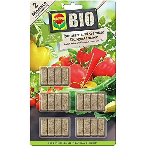 COMPO BIO Tomaten- und Gemüse Düngestäbchen und 2 Monate Langzeitwirkung, Ideal als Tomatendünger, 20 Stück