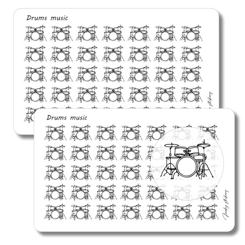 Set mit 2 Bögen mit Mini-Icon-Aufklebern „Schlagzeug“ für Unterricht, Training, Konzert, Abend, Lernen, Musik, Instrument. Ideal für Tagebücher, Planer, Bullet Journals und Bujos.