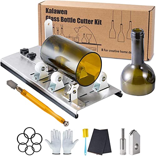 Kalawen Glasschneider für Flaschen Edelstahl Flaschenschneider 5 Verstellbares Rad Glasschneider Bottle Cutter Kit zur DIY Flaschen Pflanzmaschinen Kronleuchter aus Glas Kerzenständer