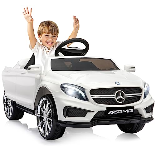 12V Kinder Elektroauto Mercedes Benz AMG,Elektrische Kinderfahrzeuge,Elektrofahrzeug 2-türig mit 2,4G-Fernbedienung,MP3,Musik,LED-Leuchten und 5 Punkt Sicherheitsgurt für Kinder ab 3 Jahre Weiß