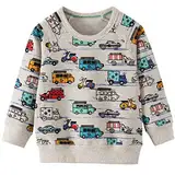 CM-Kid Sweatshirts Jungen Langarm Pullover Baby Kinder Baumwolle Shirts Winter Warm Tops 2 3 Jahre Hellgrau Bunt Auto Gr.98