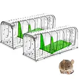 Lebendfalle für Maus Mausefalle 2er Set, Tierfreundliche Hygenische Mäusefalle mit Doppeltüren, Innovative Hochsensitive Lebendfalle Maus, Quick Release Ausgang, Keiner Kontakt mit Mäusen, transparent