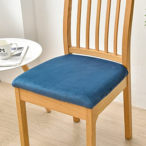 Stuhlhussen 6er Set Blau Stuhlbezug Sitzfläche Spandex Stretch-Sitzbezug Stuhl,Abnehmbar und Waschbar,Küche Stuhlbezüge Esszimmer Stuhl Überzug Stuhl Bezug Hochzeit