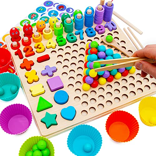 Faerly® Montessori Spielzeug 5-in-1 Angelspiel Holzpuzzle - Pädagogisches Lernspielzeug für Kinder ab 2 3 4 5 6 Jahre Holzspielzeug Motorikspielzeug Puzzle Kinderspielzeug