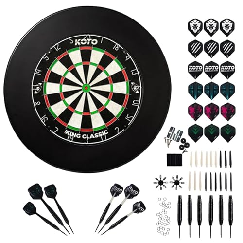 KOTO King Classic Edition Schwarz, Surround, KOTO Accessory Kit Steeltip 90 Stk, 2 Sets KOTO Dartpfeile 23 Gramm, 6 Sets KOTO Flights, 6 Sets KOTO Shafts, 2 Punthalter, Shaftringen & Flight Protectors