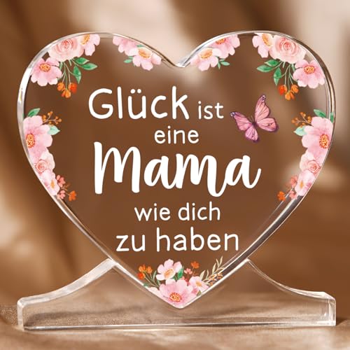 Niyewsor Muttertagsgeschenke für Mama, Herzförmiges Acryl-Plakette Dekoration, Mama Geschenk von Tochter Sohn, Geburtstagsgeschenk Muttertagsgeschenke Mama, Mutter