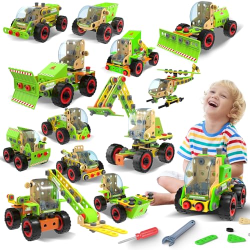 MOONTOY 14 Modelle Konstruktionsspielzeug ab 4 5 6 7 8 9 Jahr,Kreatives Lernspielzeug Bauspielzeug im 218 Teile Bauen Kinder ab 5,Bausteine STEM Baukasten Spielzeug Geschenk für Jungen Mädchen
