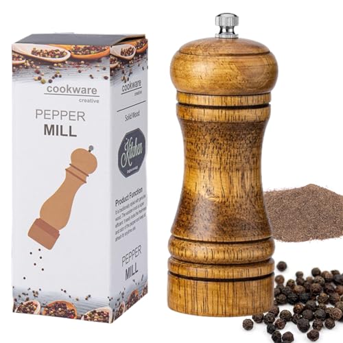 Pfeffermühle/Salzmühle Holz - Verstellbare Keramikmühle Klein für frische Gewürze - Manuelle Handmühle Mini Grinder für die Küchenbenutzung