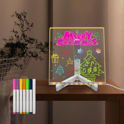 Löschbares transparentes LED-Nachtlicht, 21,6 x 21,6 cm, weißer Stift, Kritzel, Zeichnen, Schreiben, Nachrichten, Memo-Liste, Kalender, abwischbar, USB-Anschluss, Geschenk für Kinder, Urlaub