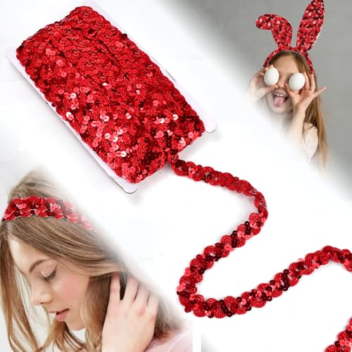 LPAMABA Paillettenborte,1.8cm*18m Paillettenbänder,Paillettenband Rot Glitzerborte Pailletten Borte Polyester Pailletten Band Pailletten Glitzerband für Kleid DIY Handwerk Bastelprojekte