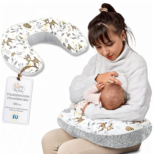 Totsy Baby Stillkissen klein Mond Minky 130 cm - Nursing und Breastfeeding Pillow Stillmond Stützkissen Stillhörnchen kleines Still Kissen und Lagerungskissen beim Stillen Hirsch Grau