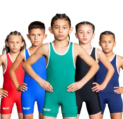 Elite Sports Kinder Wrestling Youth Singlet Standard Jungen Wrestling Singlets Ringertrikot, grün, Small