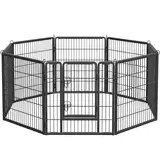 Feandrea Freilaufgehege, Laufstall DIY, mit 8 Gitterplatten je 77 x 80 cm, 2 L-förmige Riegel, transportabel, für innen und außen, extra große Haustiere ohne Halsband, grau PPK88G