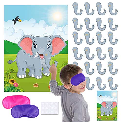 ELECLAND Pin The Nose on The Elephant Party Game for Kids, Birthday Party Decorations, Carnival Circus Party Supplies, Animal Party Decorations