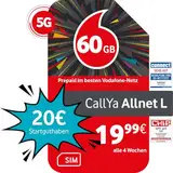 Vodafone Prepaid CallYa Allnet L | 60 GB | 20 EUR Startguthaben | ohne Vertrag | 5G-Netz | Telefon- SMS-Flat | EU-Roaming