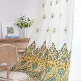 Erbnaryx Boho-Vorhänge mit Blumenmuster, französisches Landhaus-Design, 244 cm, lang, lichtfilternd, Fensterstangen, Taschen, Vorhänge für Wohnzimmer, 2 Paneele
