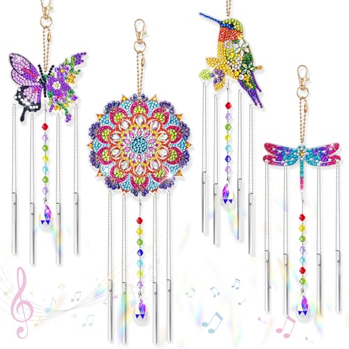 LYLIDIA 4 Stück Diamond Painting Windspiel Kinder Mädchen 6 7 8 9 10 11 Jahre Bastelsets Diamond Painting Sonnenfänger Anhänger DIY 5D Doppelseitiges Diamont Hängender Ornament Geschenk