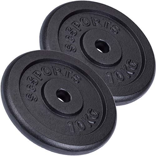 ScSPORTS® Hantelscheiben - Set 15/20/30/40/60kg, 30/31mm Bohrung, Gusseisen, Schwarz - Hantelscheiben-Set, Gewichtsscheiben, Hantelgewichte, Fitness Scheiben, Gewichte für Hantel (20 KG (2 x 10 kg))