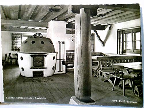 Bad Reichenhall. Rasthaus Schlegelmulde, Gaststube. Alte AK s/w. Kaminofen, Gaststube Innenansicht, Rasthausstempel