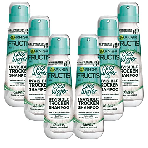 Garnier Trockenshampoo gegen fettiges und plattes Haar, Anti-Fett-Effekt und Volumen-Boost, Shampoo mit veganer Formel, Fructis Invisible Coco Water , 6 x 100 ml