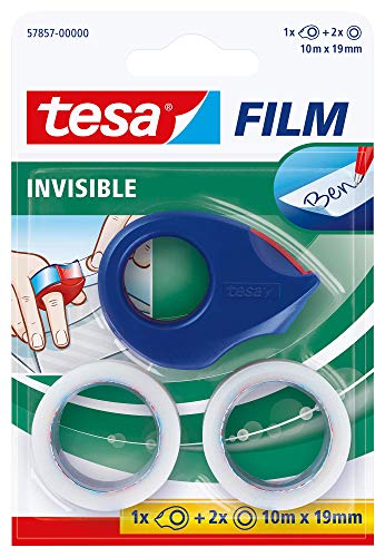 tesafilm invisible, 2 Rollen + Mini Abroller, rot-blau, Blister