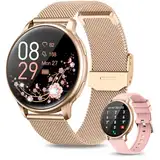 RUXINGX Smartwatch Damen mit Telefonfunktion 1.32" HD Voll Touch Screen, Armbanduhr mit SpO2 Pulsuhr Menstruationszyklus Schlafmonitor Schrittzähler Kalorien Fitness Tracker IP68 iOS Android Roségold