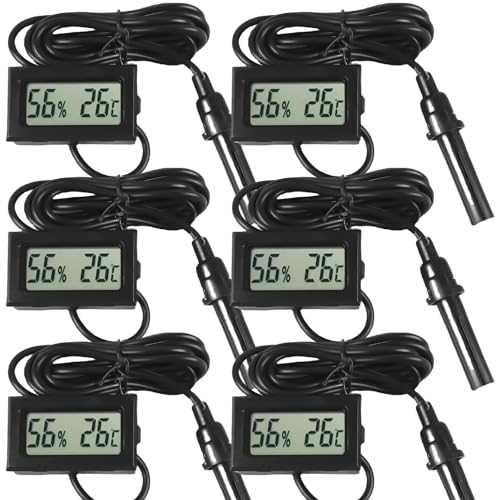 Hygrometer Thermometer, 6 Stück Digital Hygrometer Thermometer mit LCD und Fühler, Digital Hygrometer Elektronisches Thermometer mit Luftfeuchtigkeitsmesser für Reptilien, Inkubator Aquarium