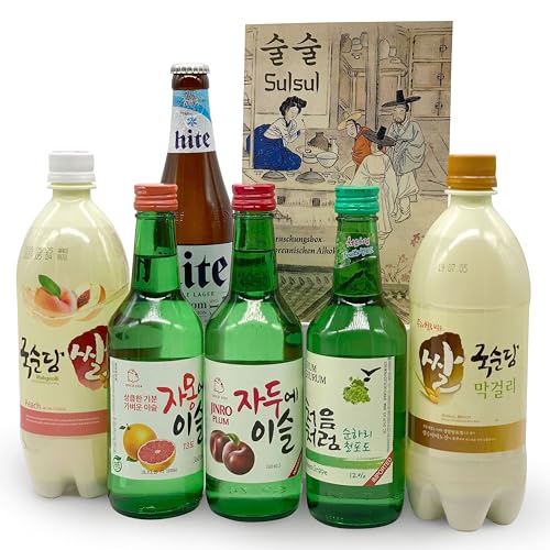 Sulsul Box mit 6 koreanischen alkoholischen Getränken - Ausgewählter Mix aus vielseitigen Getränke-Spezialitäten aus Korea