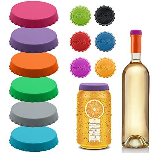 VEGCOO 12 Stück Silikon Gummi Flaschendeckel mit 6 Stück Silikon Getränkedosen Verschluss, Wiederverwendbare Bierdosen Abdeckung für Hausbrauen Bier, Bunte Deckel für Dosen ohne Auslaufen