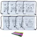 Rucksack zum Ausmalen,Kinder Stoffbeutel Set,DIY Graffiti Taschen,8 Stück Non-Woven Tasche zum Bemalen und 12 Graffiti-Stift,Perfekt für Kindergeburtstag Gastgeschenke Bastelset Kindergeburtstag.