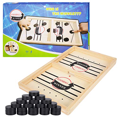 Herefun Hockey Brettspiel Spielzeug, Sling Puck Match-Spiel, 2in1 Tischhockey Katapult Bouncing Brettspiel Holz, Eltern-Kind Interaktion Fast Sling Puck Game, Schachbrett-Set Tisch-Desktop-Partyspiele