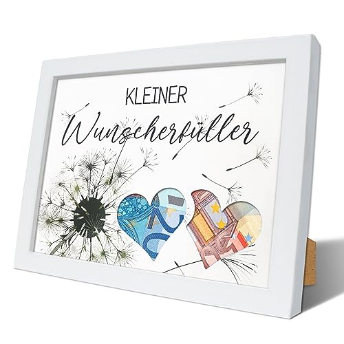 Luckeey Wunscherfüller Geldgeschenk Bilderrahmen, Pusteblume Geldgeschenke Verpackung, Hochwertigen Weißen Holz-Rahmen Personalisierte Geschenke für Glück verschenken zum Geburtstag, Hochzeit