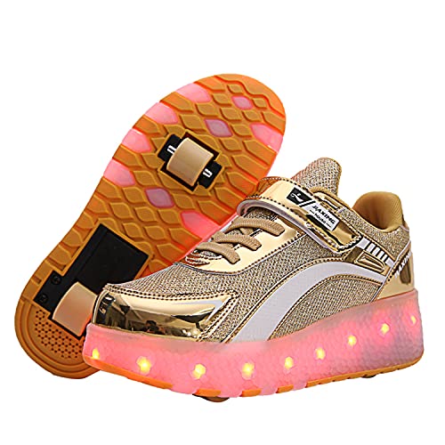 Lovelysi Unisex Kinder LED Licht USB Gebührenpflichtig Skateboardschuhe mit Rollen Drucktaste Einstellbare Inline Skates Outdoor Sport Fitnessschuhe Gymnastik Running Sneaker für Jungen Mädchen