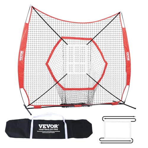 VEVOR 213 x 158 x 211 cm Baseball-Softball-Übungsnetz, Baseball Pitching Net, Schlagen, Fangen, Pitchen, Backstop-Trainingshilfen für Baseballausrüstung mit Bogenrahmen, Tragetasche & Schlagzone