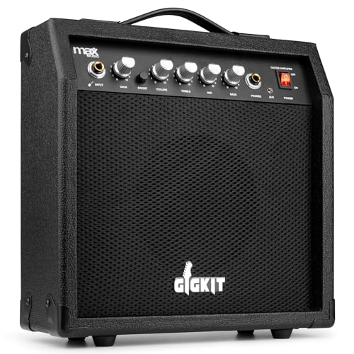 Max Gigkit - Gitarrenverstärker Mini 40 Watt, E Gitarre Verstärker, Guitar Amp, Kompakt, Tragbar mit Griff und Kopfhöhrer Anschluss, Audio Line in - Schwarz