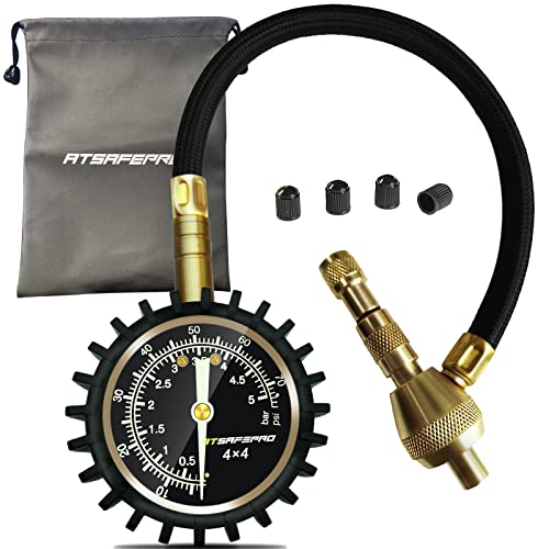 ATsafepro 2 in 1 Reifendruckprüfer Ablass Luftdruckprüfer 75Psi, Professional Rapid Reifen Deflator Reifendruckmesser 75Psi für 4X4 großes Offroad Zubeh