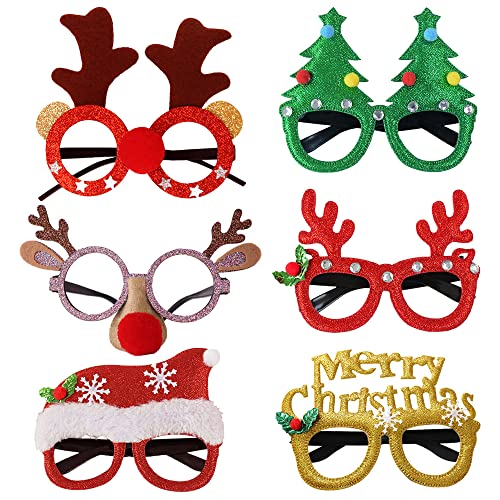 Ceqiny Weihnachtsbrillen Set, 6 Stück Weihnachten Brille, Weihnachten Foto Requisiten für Kinder Erwachsene, für Weihnachten Neujahr festlichen Urlaub Party Supplies