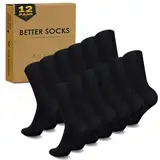 EKSHER Herren Business 12 Paar Socken Socken Herren 39-42 Schwarz Damen Baumwollsocken Tennissocken Sportsocken Winter Lange Socks Classic Atmungsaktive, Schwarz 39-42